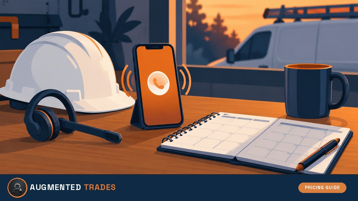Illustration of a ringing smartphone and headset on a contractor desk for a Rosie pricing guide